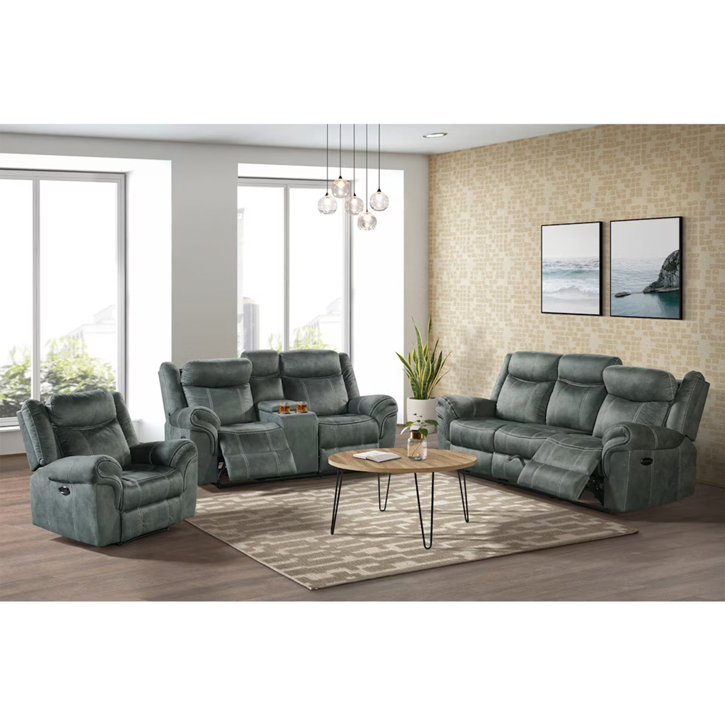 Sorrento - 3 Piece Living Room Set Sofa, Loveseat & Recliner - Charcoal