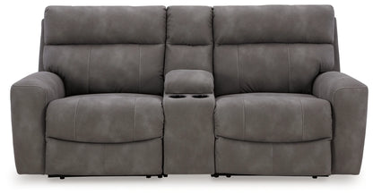 Next-gen Durapella - Slate - 3-Piece Power Reclining Sectional Loveseat With Console