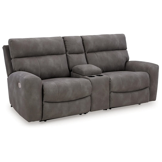 Next-gen Durapella - Slate - 3-Piece Power Reclining Sectional Loveseat With Console