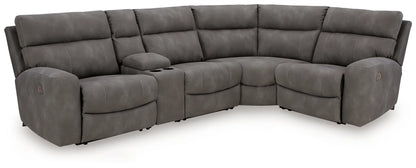 Next-gen Durapella - Slate - 5-Piece Power Reclining Sectional With Console