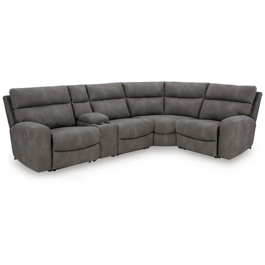 Next-gen Durapella - Slate - 5-Piece Power Reclining Sectional With Console