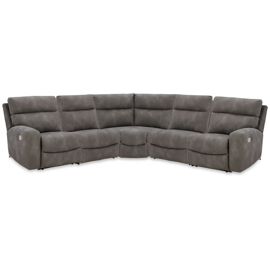 Next-Gen DuraPella - Slate - 5-Piece Power Reclining Sectional With RAF And LAF Recliners