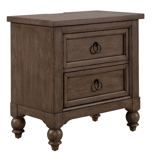 Americana Farmhouse - 2 Drawer Night Stand With Charging Station - Light Brown