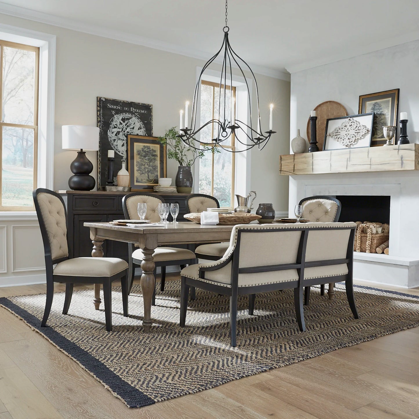 Americana Farmhouse - Upholstered Shelter Dining Bench- Black