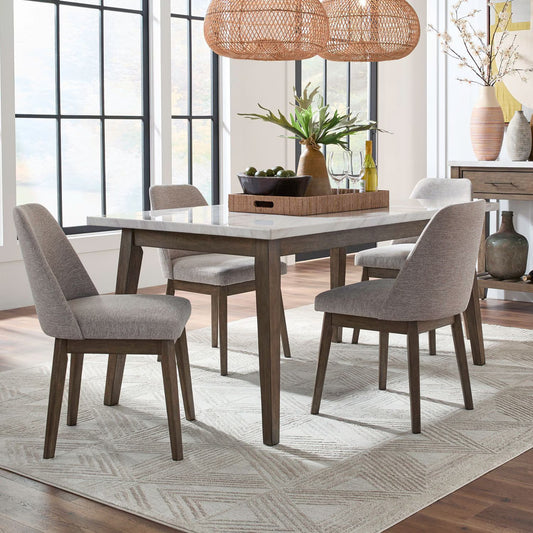 Edison - 5 Piece Rectangular Table Set - Brownstone With Faux Marble Tops