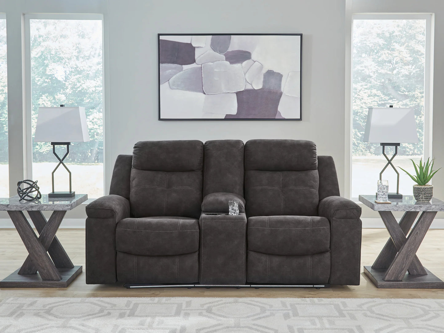 Brysonview - Charcoal - Double Reclining Loveseat With Console