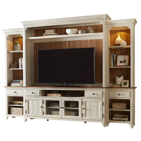 Farmhouse Reimagined - Entertainment Center With Piers - White