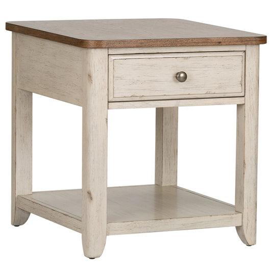 Farmhouse Reimagined - End Table With Basket - White