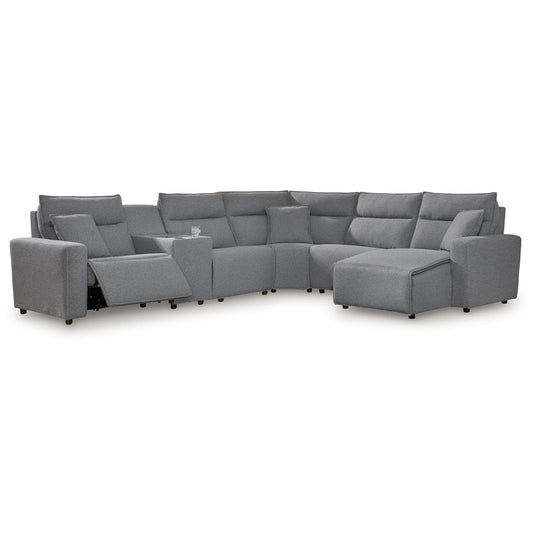 ModMax II - Salt and Pepper - 6-Piece Power Reclining Sectional With LAF Recliner And Storage Console