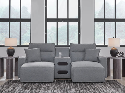 Modmax - Salt And Pepper - 3-Piece Power Reclining Sectional With Double Chaise And Audio Console