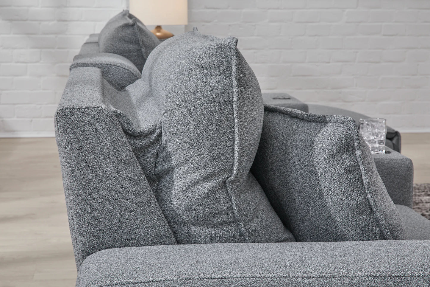 Modmax - Salt And Pepper - 3-Piece Power Reclining Sectional With Double Chaise And Audio Console