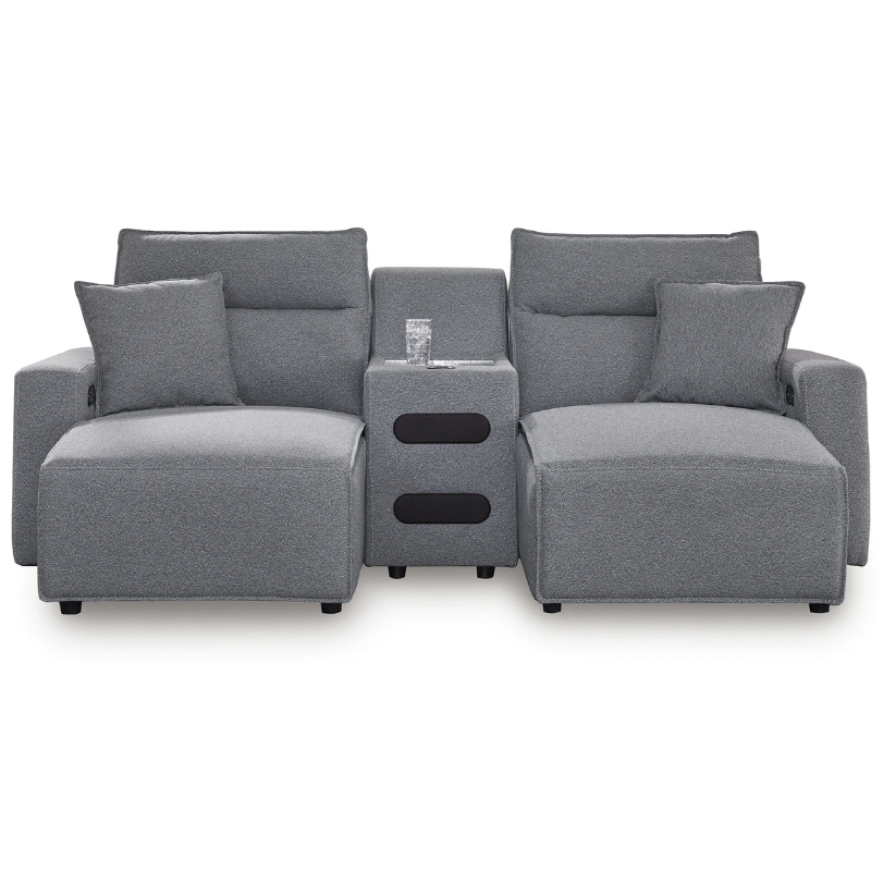 Modmax - Salt And Pepper - 3-Piece Power Reclining Sectional With Double Chaise And Audio Console