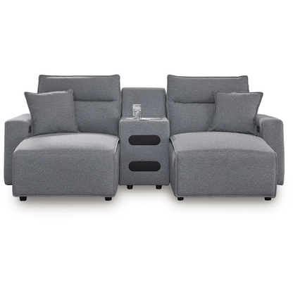 Modmax - Salt And Pepper - 3-Piece Power Reclining Sectional With Double Chaise And Audio Console