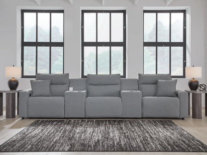 Modmax - Salt And Pepper - 5-Piece Power Reclining Sectional With 2 Storage Consoles