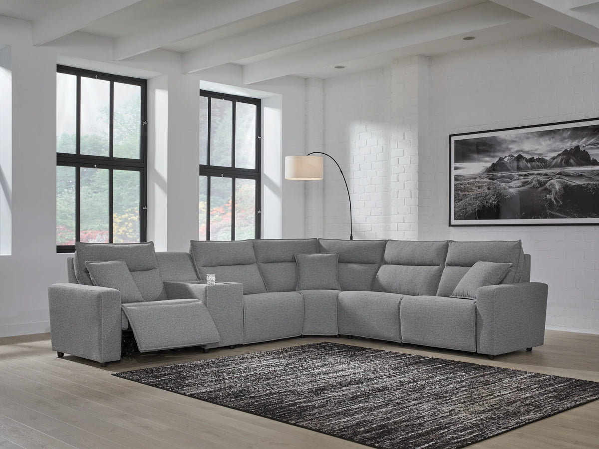 Modmax Storage Console Modmax - Salt And Pepper - 6-Piece Reclining Sectional With Storage Co ...