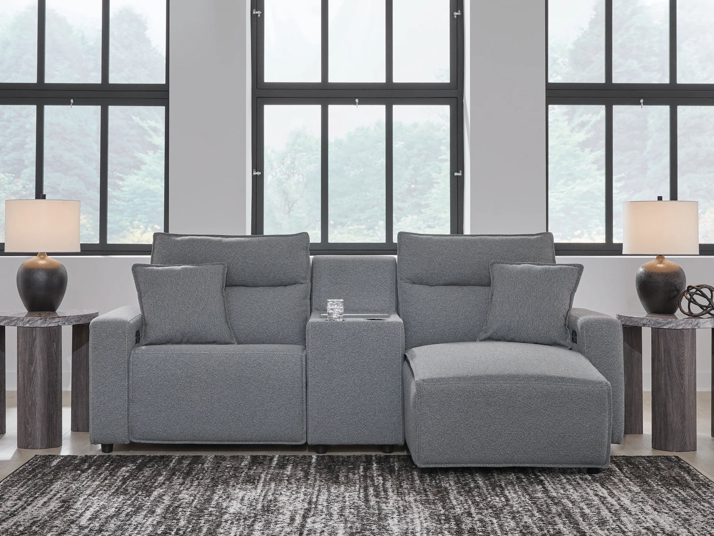 Modmax - Salt And Pepper - 3-Piece Power Reclining Sectional With RAF Chaise And Storage Console