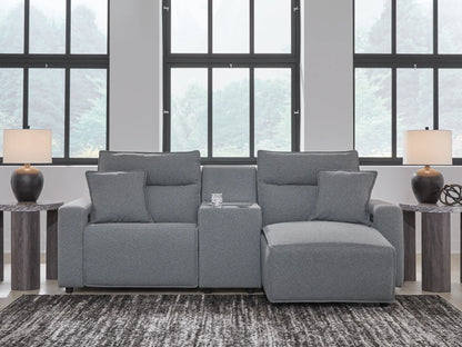 Modmax - Salt And Pepper - 3-Piece Power Reclining Sectional With RAF Chaise And Storage Console