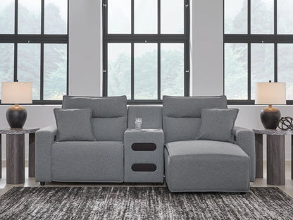 Modmax - Salt And Pepper - 3-Piece Power Reclining Sectional With RAF Chaise And Audio Console