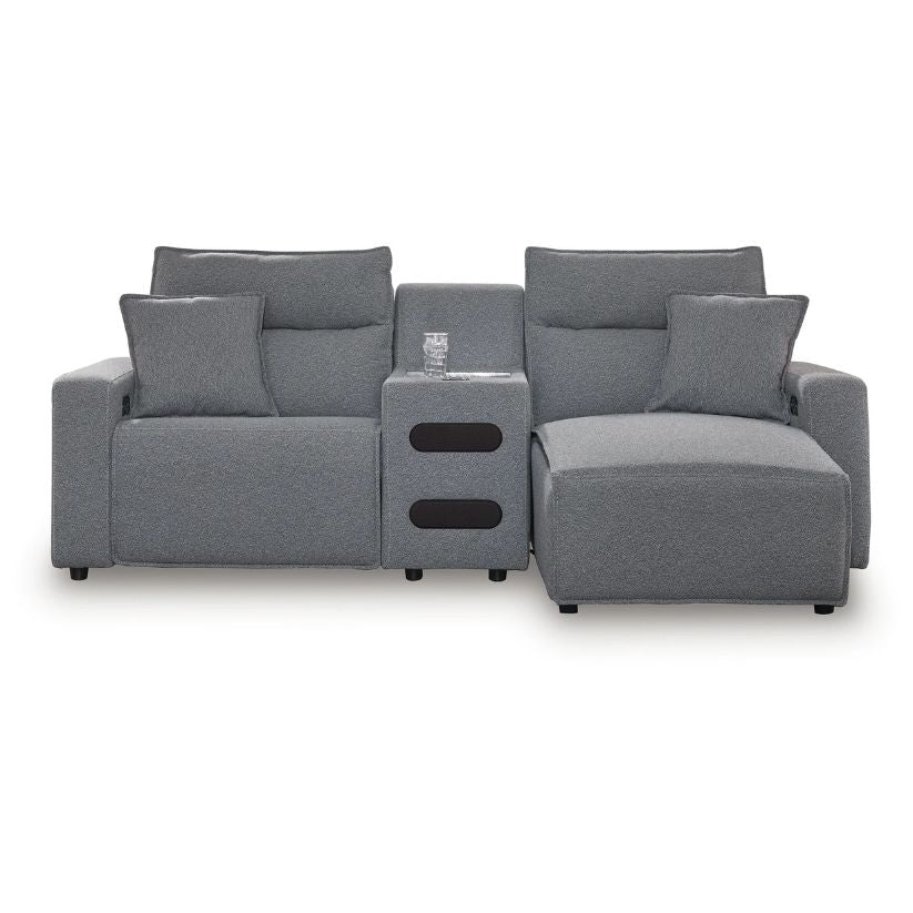 Modmax - Salt And Pepper - 3-Piece Power Reclining Sectional With RAF Chaise And Audio Console