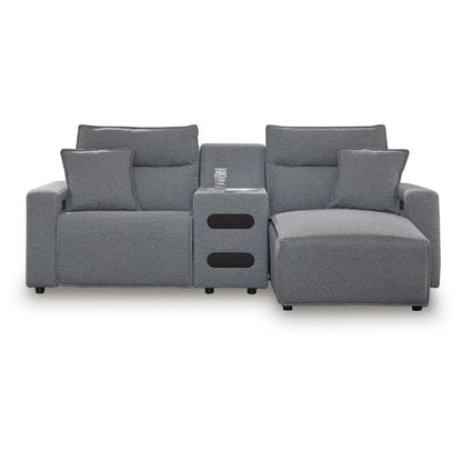 Modmax - Salt And Pepper - 3-Piece Power Reclining Sectional With RAF Chaise And Audio Console