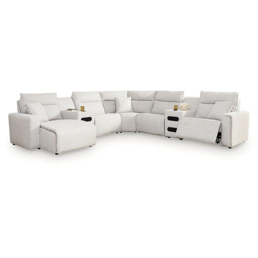 Modmax II - 7-Piece Power Reclining Sectional With LAF Press Back Power Chaise And Audio Consoles - Stone