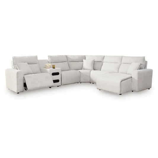 Modmax II - 6-Piece Power Reclining Sectional With RAF Press Back Power Chaise And Audio Console - Stone