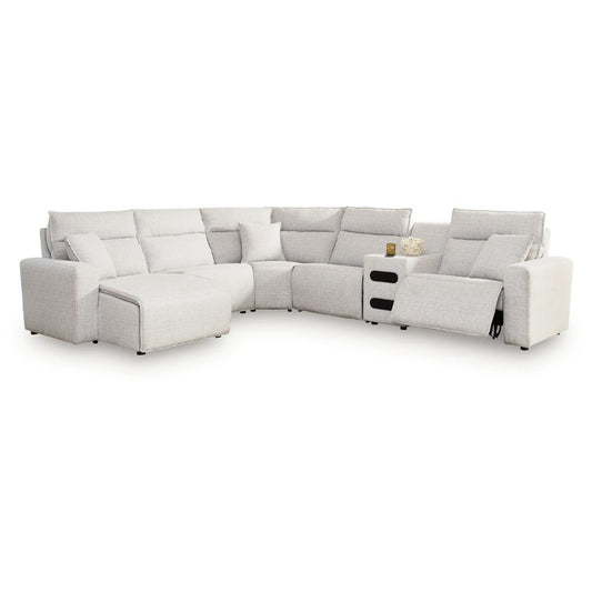 Modmax II - 6-Piece Power Reclining Sectional With LAF Press Back Power Chaise And Audio Console - Stone