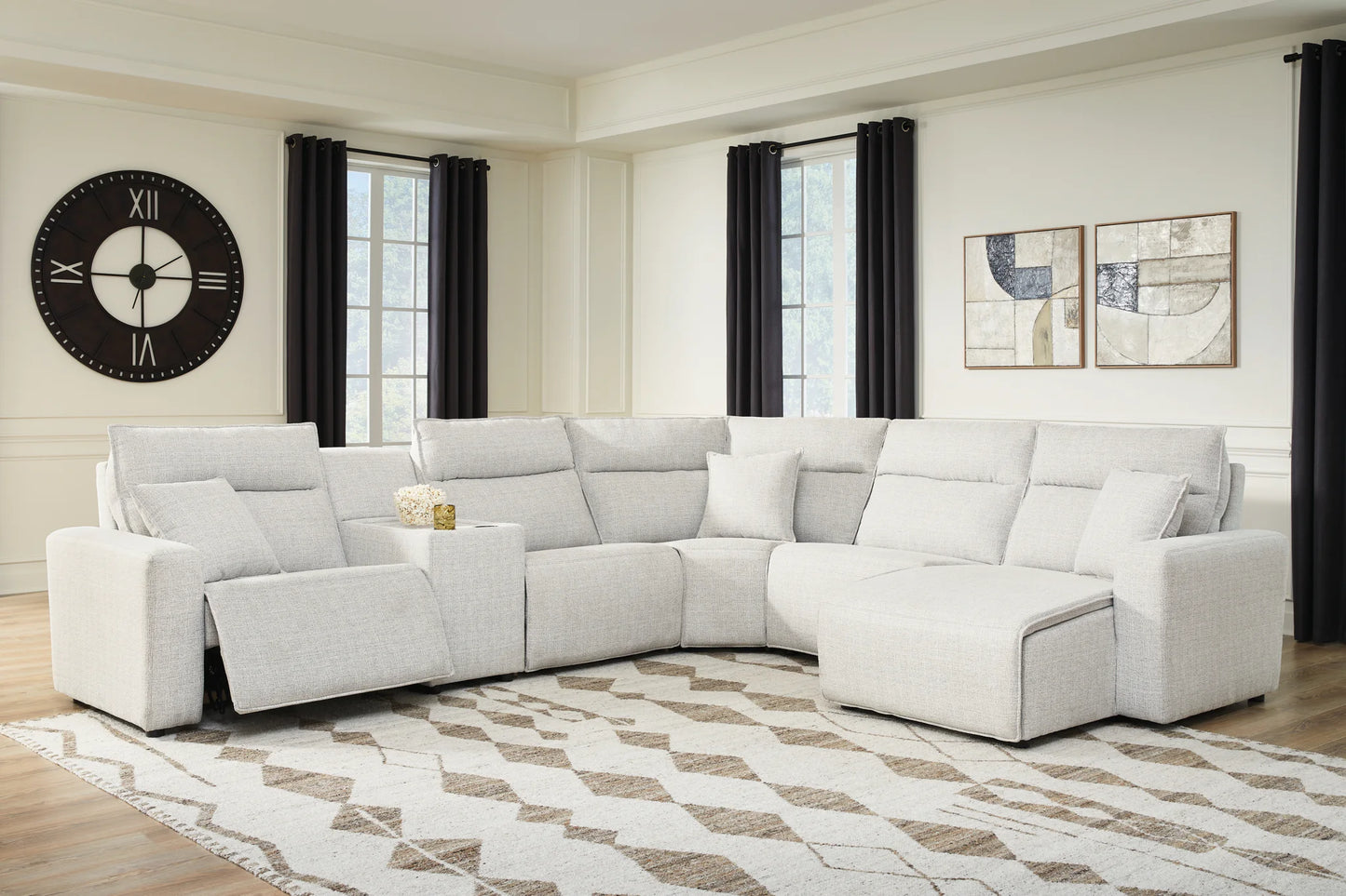 Modmax II - 6-Piece Power Reclining Sectional With RAF Press Back Power Chaise And Console - Stone