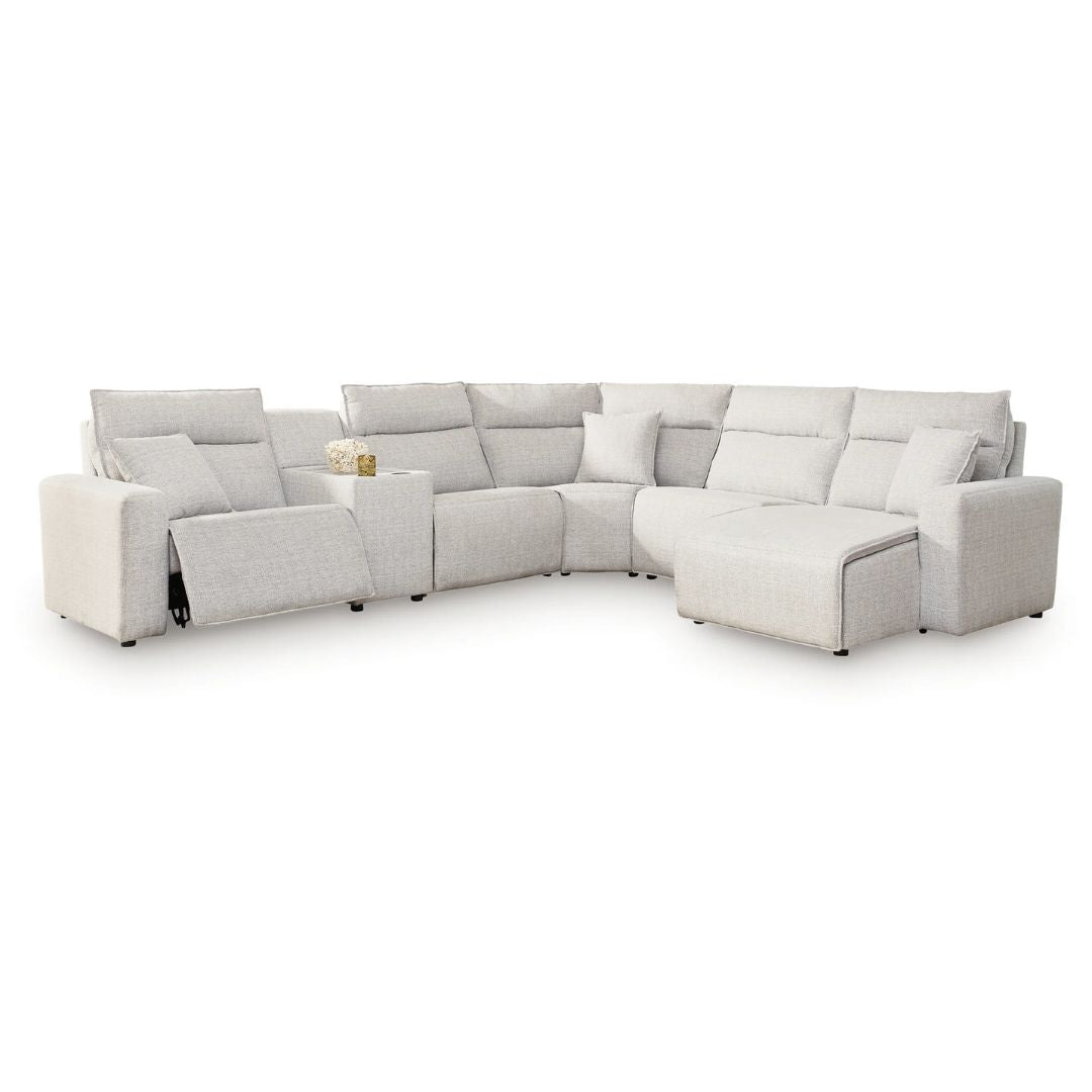 Modmax II - 6-Piece Power Reclining Sectional With RAF Press Back Power Chaise And Console - Stone