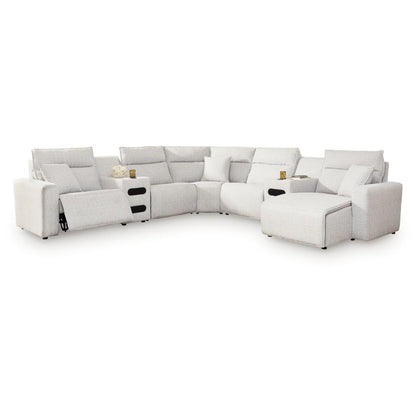 Modmax II - 7-Piece Power Reclining Sectional With RAF Press Back Power Chaise And Audio Consoles - Stone