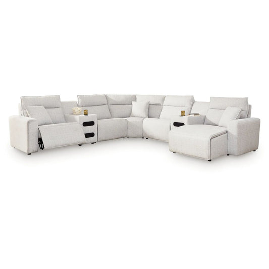 Modmax II - 7-Piece Power Reclining Sectional With RAF Press Back Power Chaise And Audio Consoles - Stone