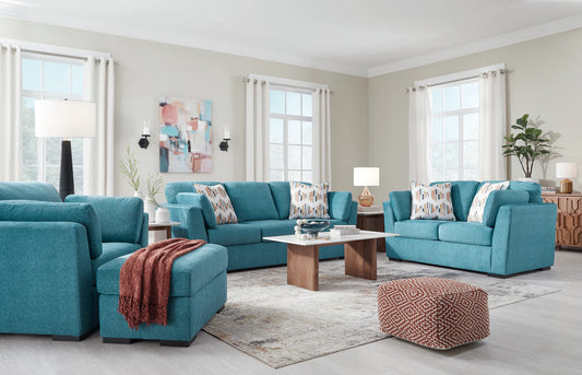 Keerwick - 4 Pc. - Sofa, Loveseat, Chair And A Half, Ottoman - Teal