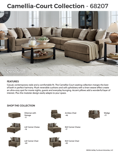 Camellia-Court - 6-Piece Sectional With RAF Corner Chaise - Coffee