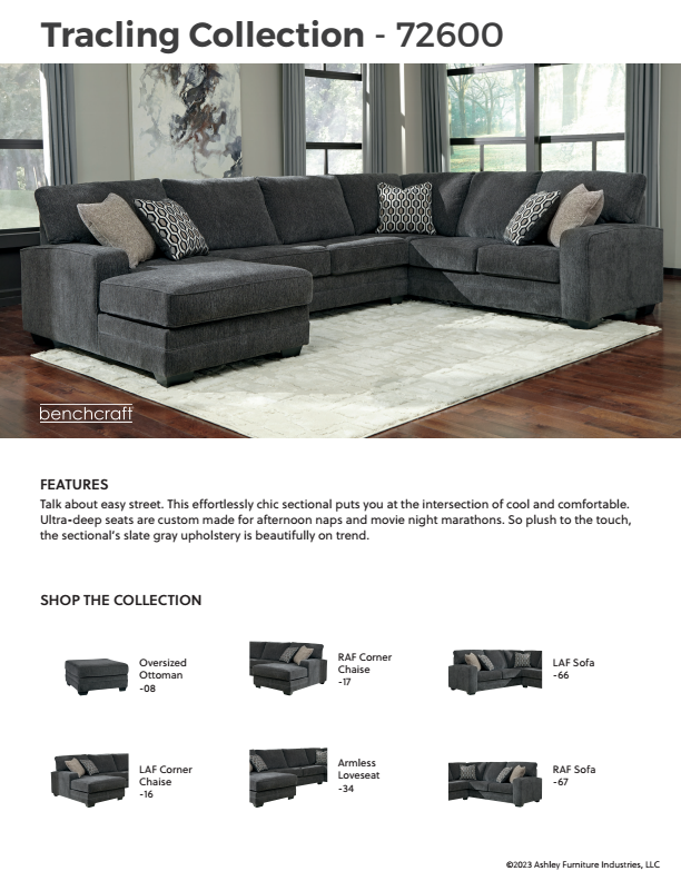 Tracling - Slate - Left Arm Facing Corner Chaise 3 Pc Sectional