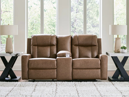 Mackmenville - Double Reclining Loveseat With Console - Caramel