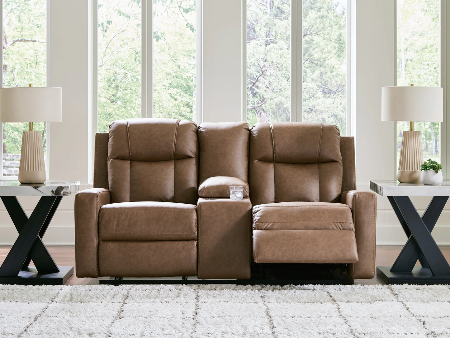 Mackmenville - Double Reclining Loveseat With Console - Caramel