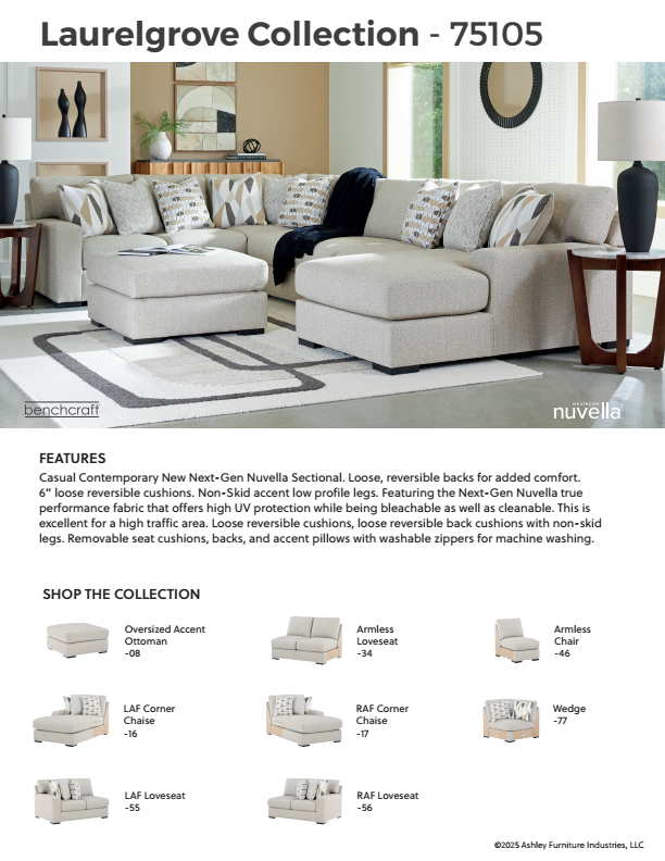 LaureLGrove - Pebble - 3-Piece Double Chaise Sectional With Armless Loveseat