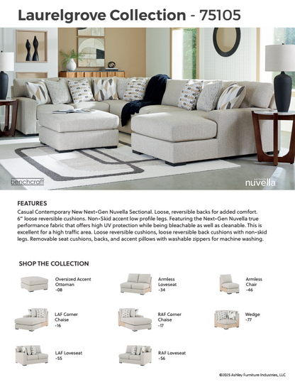 LaureLGrove - Pebble - 3-Piece Double Chaise Sectional With Armless Loveseat
