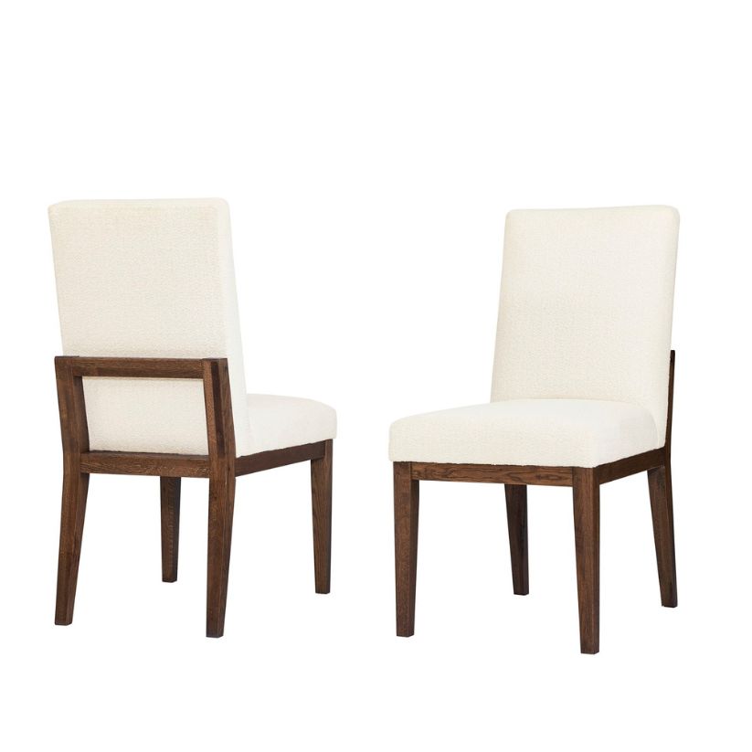 Dovetail - Upholstered Side Chair - White Fabric. - Natural