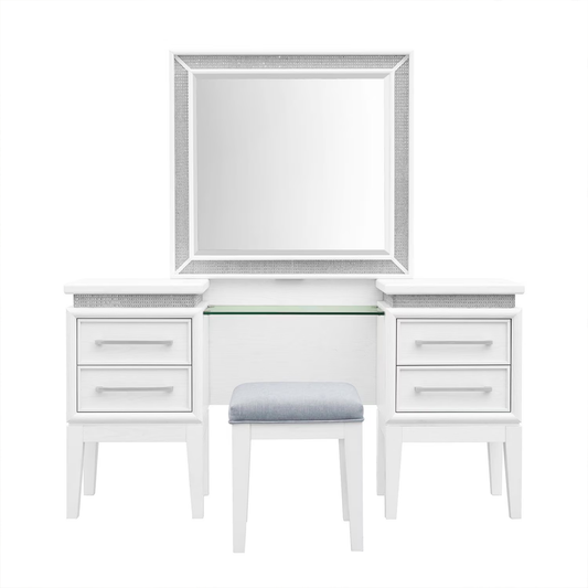 Reflections - 3 Piece Vanity Set - Pearl White & Rhinestone