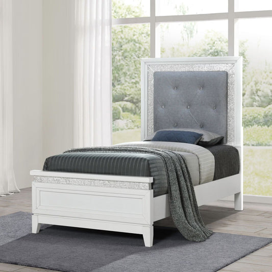 Reflections - Twin Upholstered Bed - Pearl White & Rhinestone