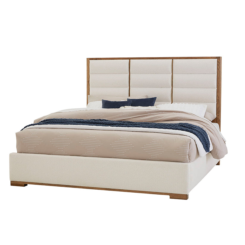 Crafted Oak - Erin's Queen Upholstered Bed (Headboard, Footboard And Rails) - White Boucle