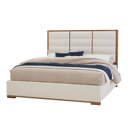 Crafted Oak - Erin's King Upholstered Bed (Headboard, Footboard And Rails) - White Boucle