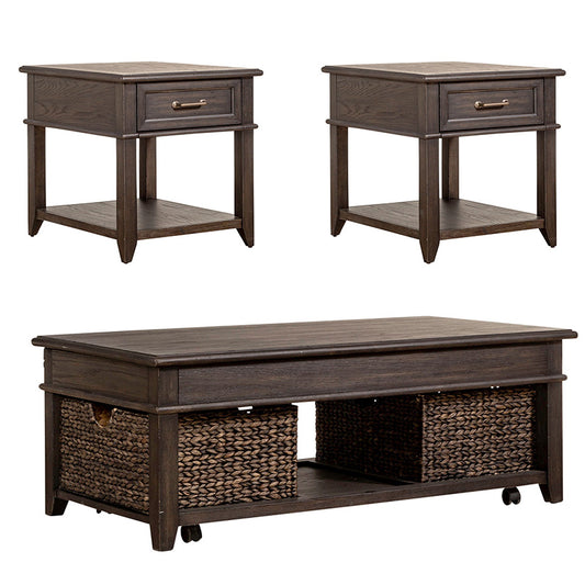 Mill Creek - 3 Piece Set (Lift Top Cocktail & 2 Drawer End Tables) - Dark Brown