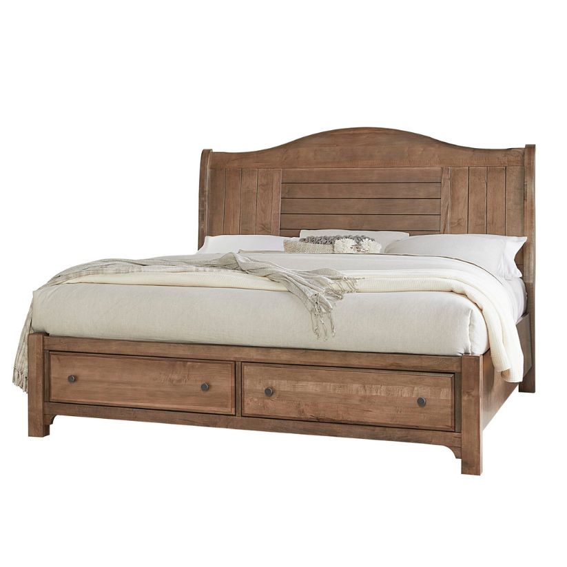 Cool Farmhouse - Queen Sleigh Footboard Storage Bed - Natural