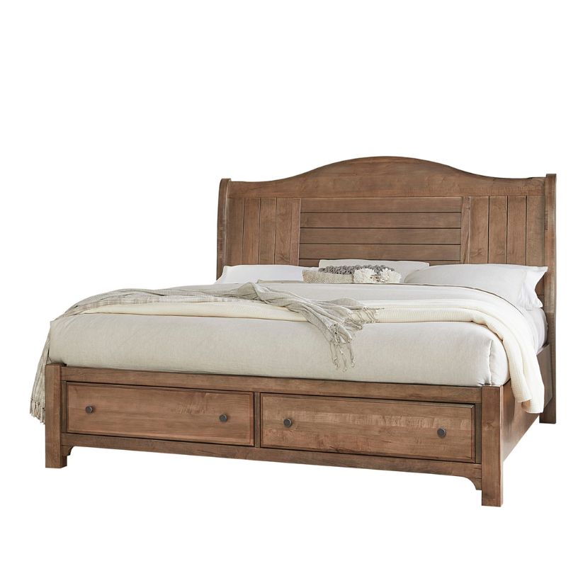 Cool Farmhouse - King Sleigh Footboard Storage Bed - Natural