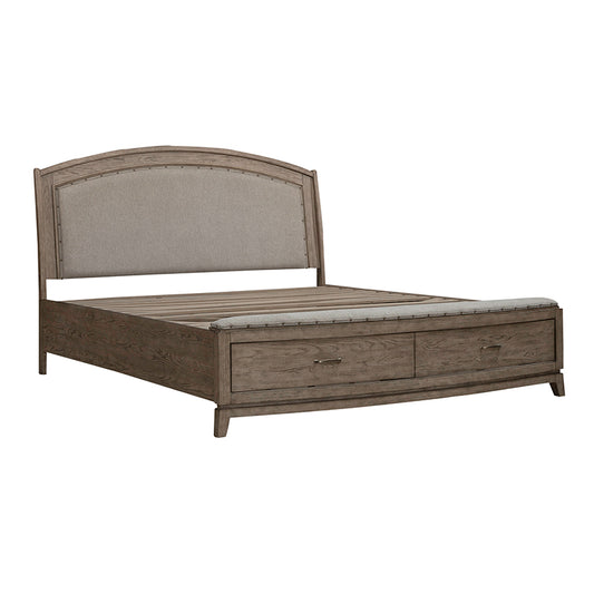 Avalon - King Upholstered Storage Bed - Burnished Beige