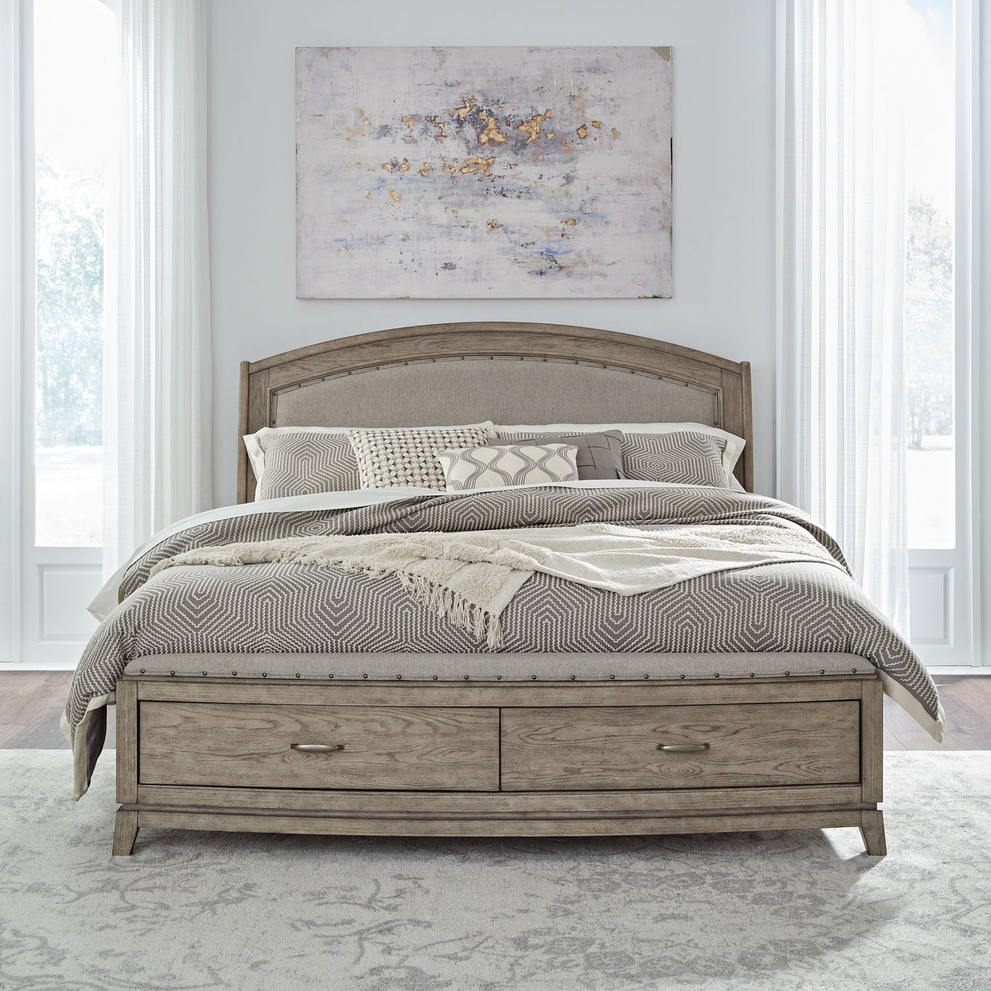 Avalon - Queen Upholstered Storage Bed - Burnished Beige