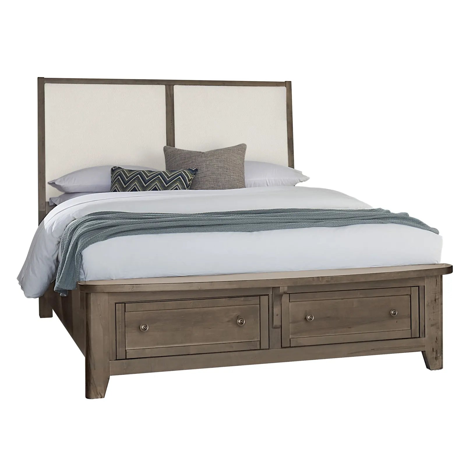 Woodbridge - King Storage Upholstered Bed With White Fabric - Dark Cashmere