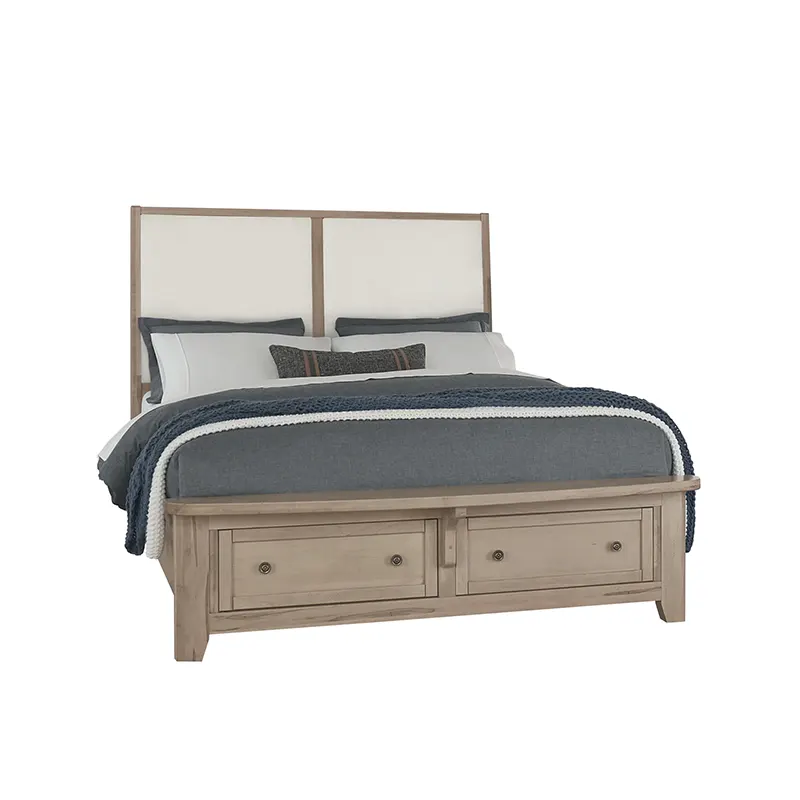 Woodbridge - Queen Storage Upholstered Bed With White Fabric - Clear Maple